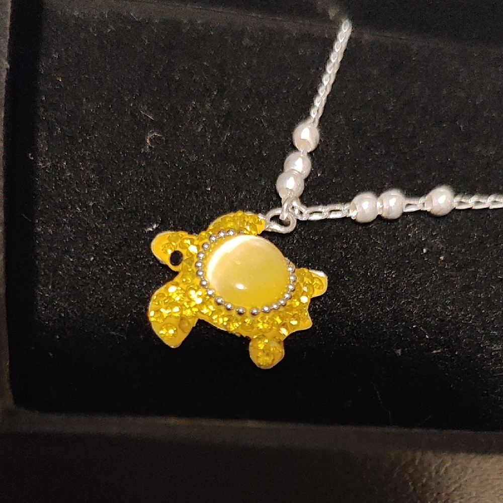 Sterling Silver Elegant Yellow Turtle Pendant Necklace